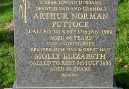 PUTTOCK Arthur Norman died 1984 and Molly Elizabeth die 2006